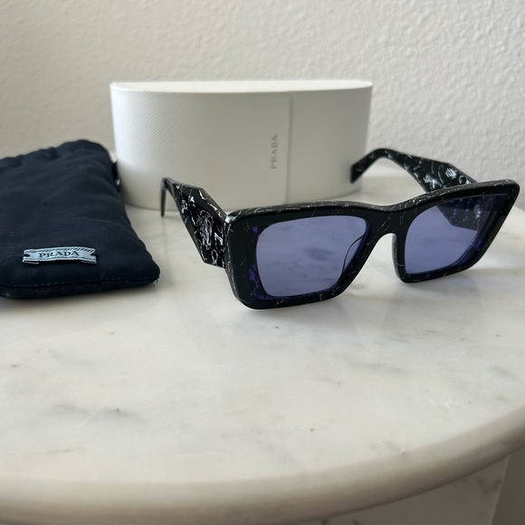 Prada Black Sunglasses with Blue Lenses - Picture 1 of 4